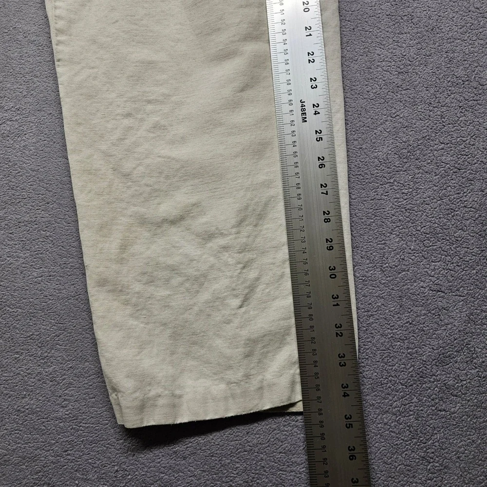 Club Room Mens 33x30 Linen Cotton Pleated Pants Beige Wide Leg Relaxed Chinos